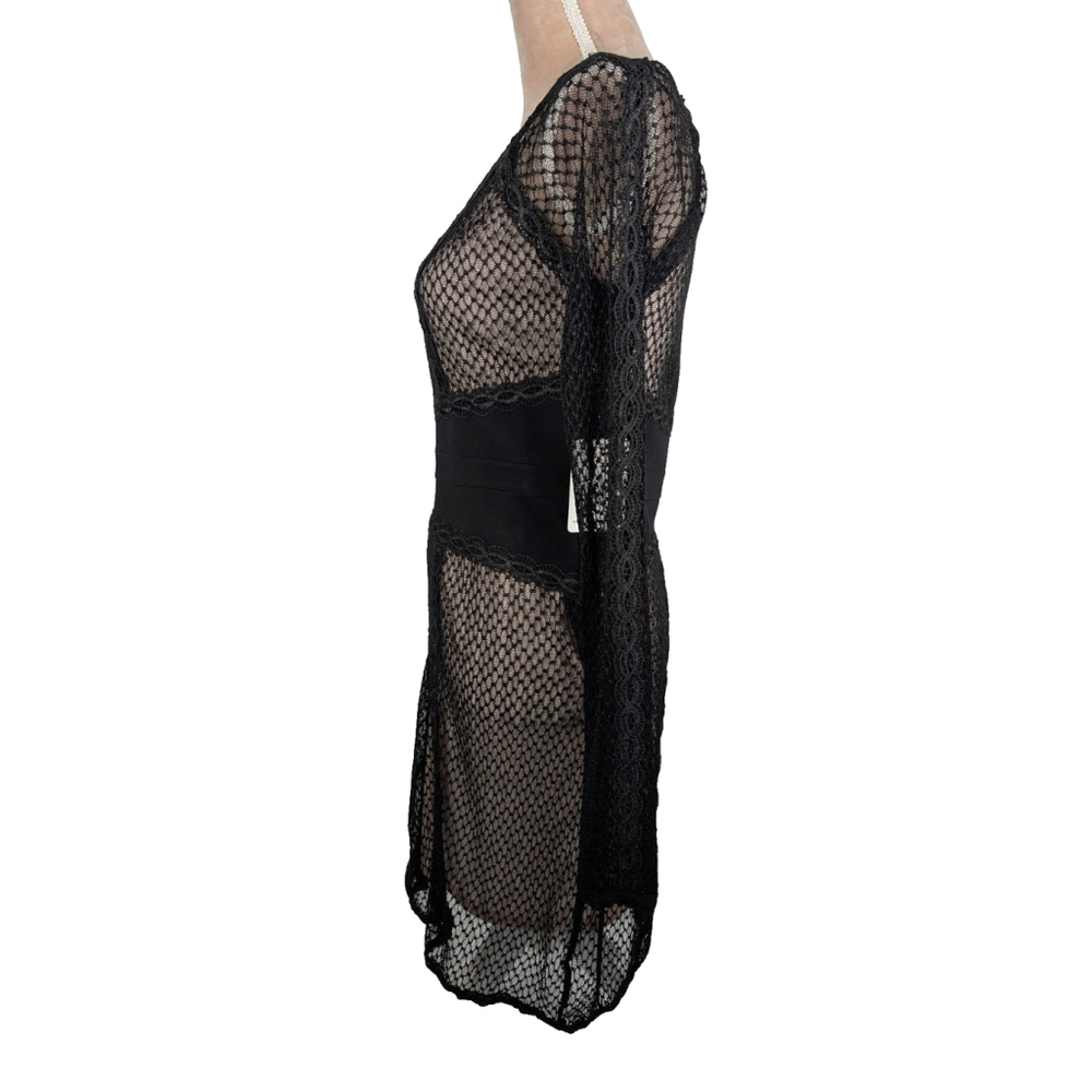 NWT Free People Black Lace & Mesh Bodycon Dress Sz M Goth Grunge Date Night Sexy - Picture 2 of 12